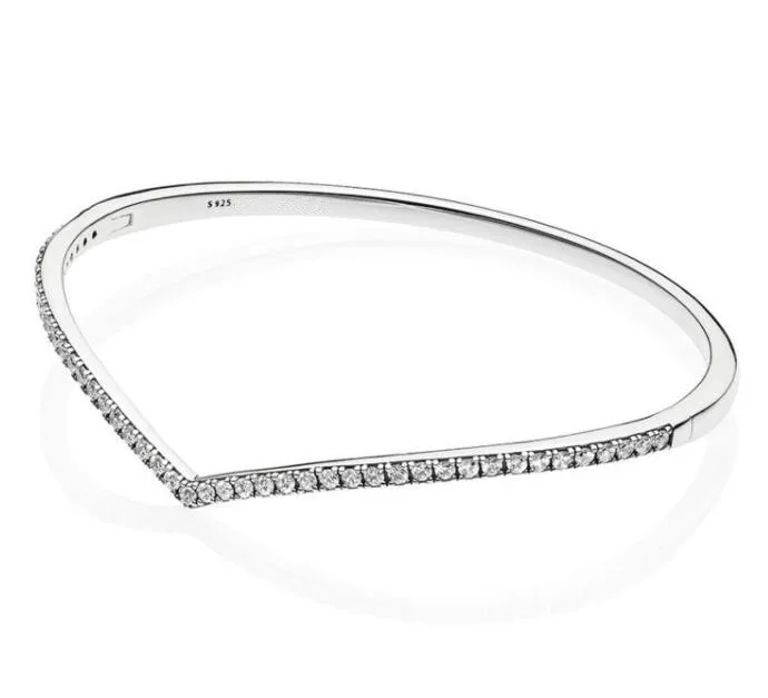

Authenetic 925 Sterling Silver Shimmering Wish Cubic Zirconia Bangle Pan Bracelets Fit Bead Charm Diy Europe Jewelry