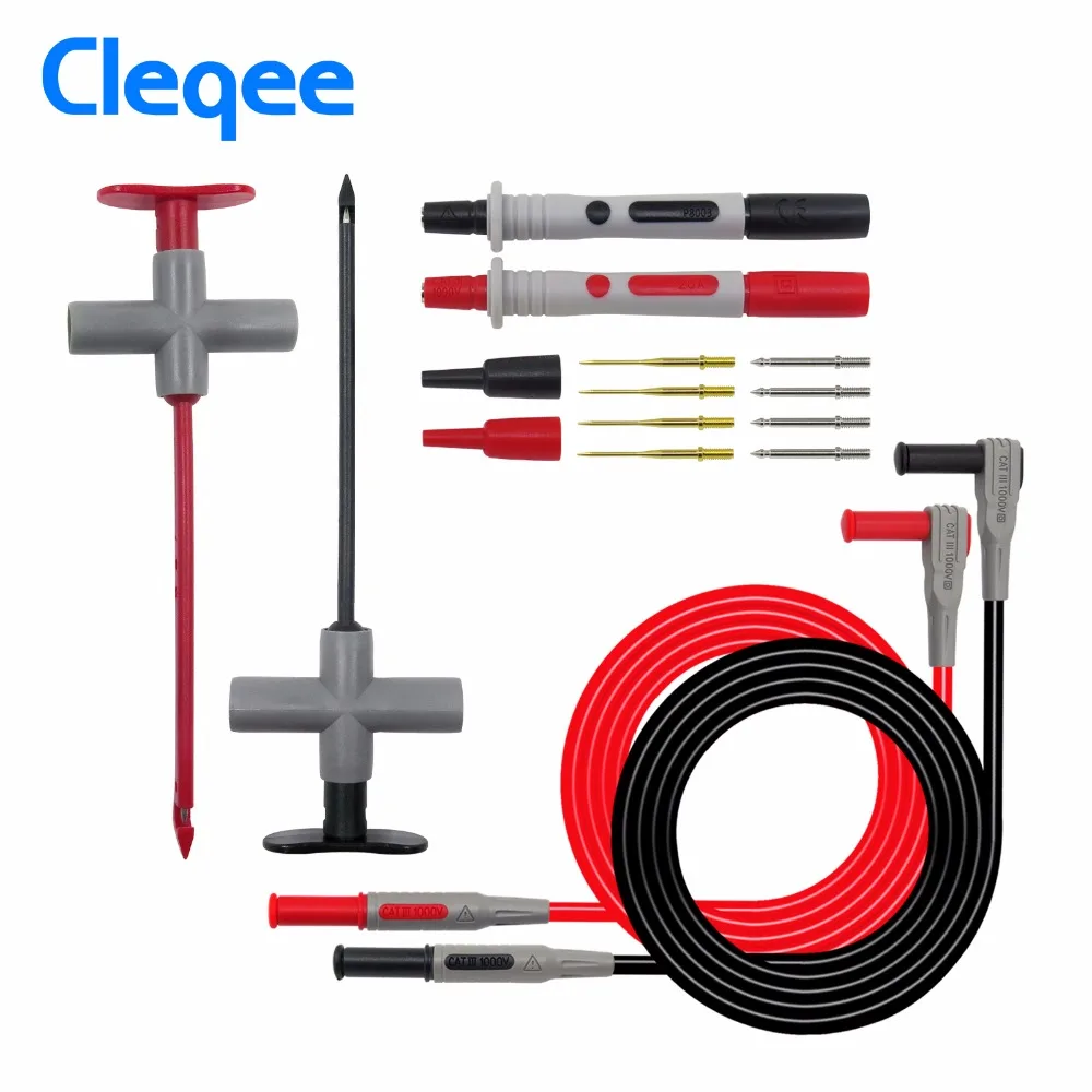 

Cleqee P1200B Multi-purchase puncture probe test lead kit 4mm banana plug test lead replaceable needle for test probe