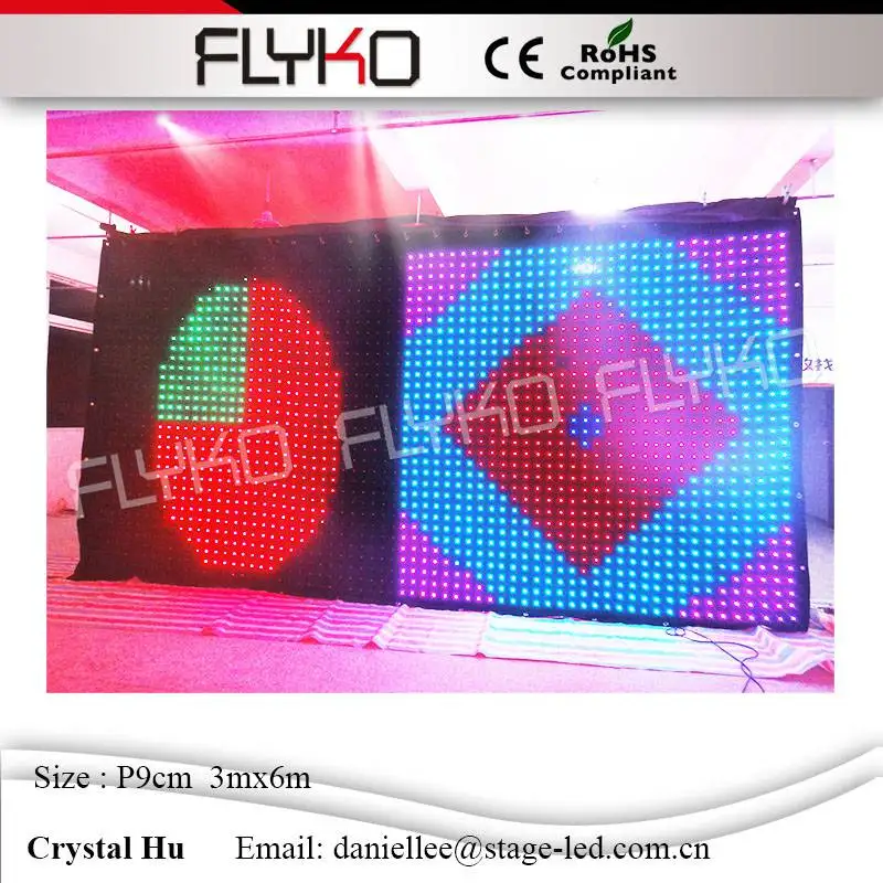 

Flyko durable affordable high brightness led video curtain colorful led decoration backdrops wall p90mm 3x6m
