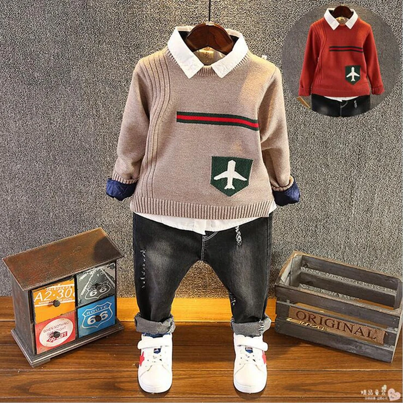 NEAT 2018 Autumn and Winter Korean boy sweater Airplane pattern long