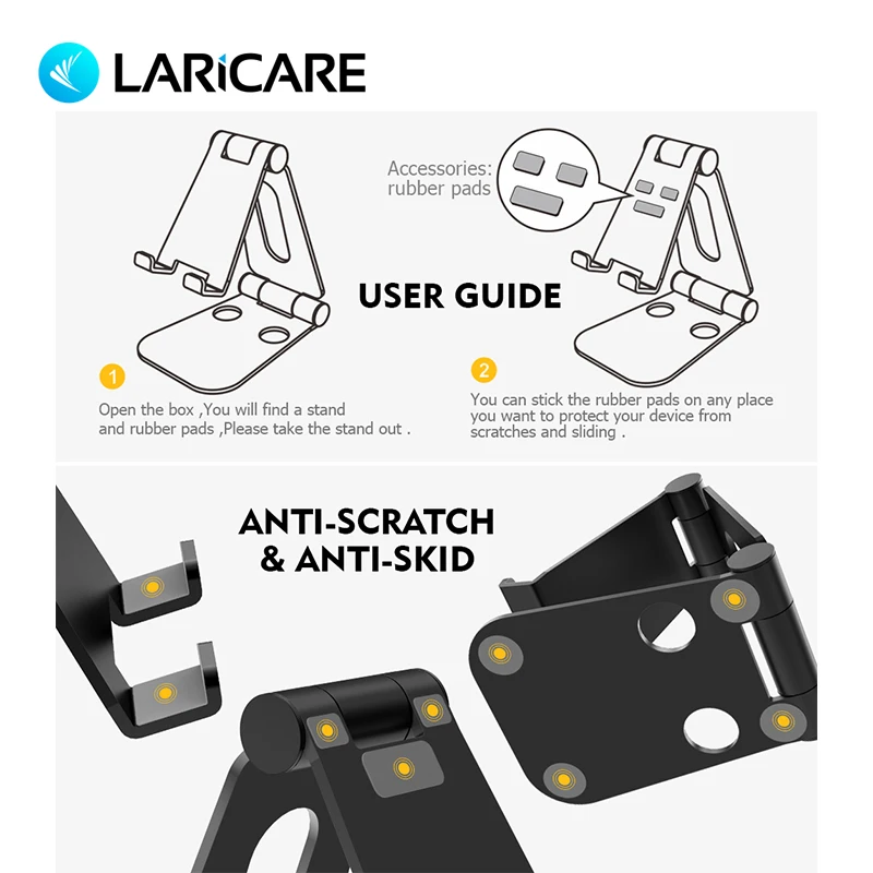 Kopen LARICARE Telefoon Tablet Stand Tablet Telefoon Stand Stabiele Aluminium Anti Slip Vouw staat Mobiele Houder Metalen Tabletten Stand s5