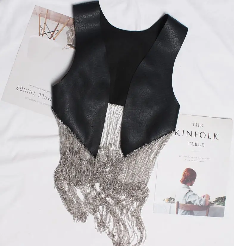 

Women Spring Faux Leather Black Waistcoats Tassel Female Moto-biker Wild Vests PU Jacket Girls Fall Coats Streetwear Colete Rock