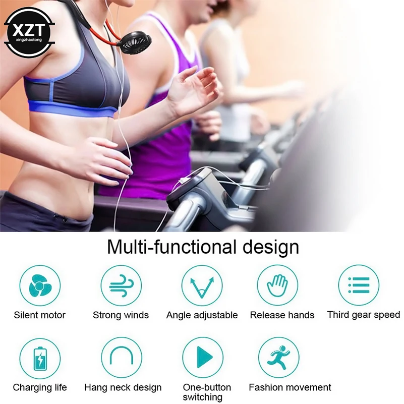 Mini Portable Neck Band Hands-Free Hanging Fan Cool Air Travel Cooler Cooling USB Mini Fans Power for Sports Office Outdoor Home