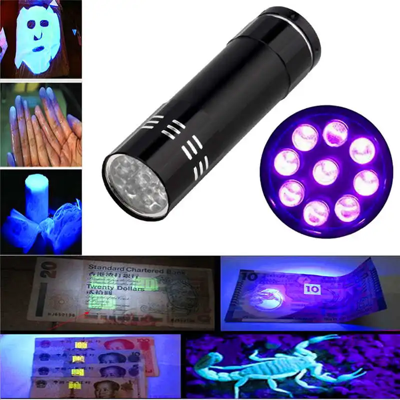  Super bright Mini Aluminum UV Ultra Violet 9 LED Flashlight Blacklight Torch Light Lamp powerful led flashlight #4S6 (4)
