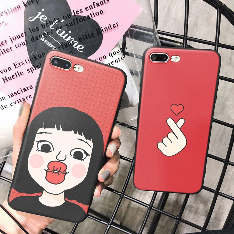 

OUTMIX red lovely Silicone Soft Shell Cover For iPhone 6plus 6s 6 5 5s SE 7 8 X XS max XR 8plus 7plus Protect shell