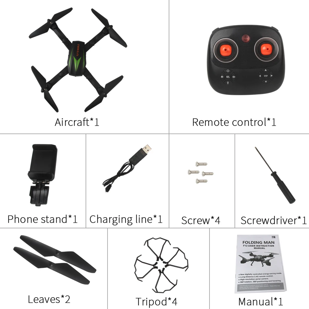 Радиоуправляемый квадрокоптер Drone f12w 2.4 г 6 оси высота Удержание HD Камера 200 Вт WI-FI FPV-системы селфи складной nacome-темно-зеленый