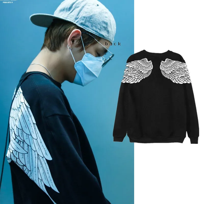 

Kpop EXO GOT7 jin suga Clothes white wings Sweatshirts women spring and autumn k-pop harajuku tops hoodie coat korean streetwear