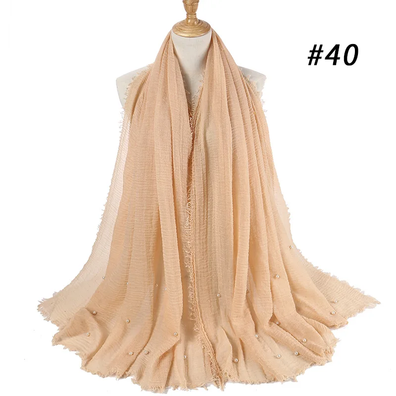 Хлопок пряжа жемчуг платок популярный стиль женский простой шифон шарф хиджаб обёрточная бумага одноцветные шали повязка мусульманские хиджабы шарфы - Цвет: 40
