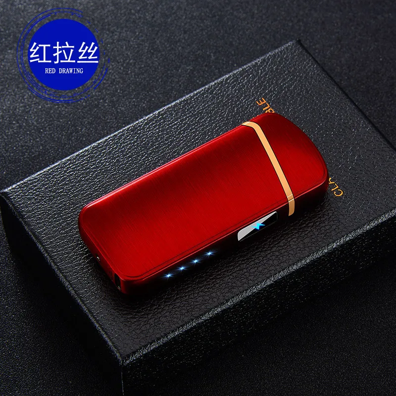 Новая Металлическая электрическая зажигалка с гнездом USB power display перезаряжаемая Зажигалка для сигарет с двойной дугой Плазменные зажигалки высокого качества Gfit - Цвет: Red