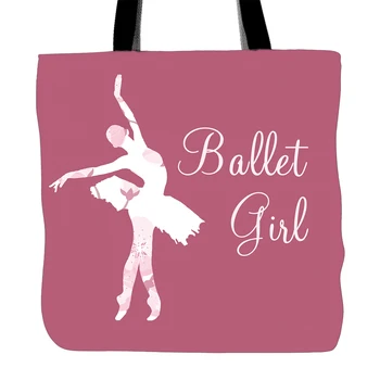 

Cherry Blossoms Silhouette Printing Tote Bags Double Sided Printing Open Pocket Canvas Bag Shopping Handle Bags Ballet Girl