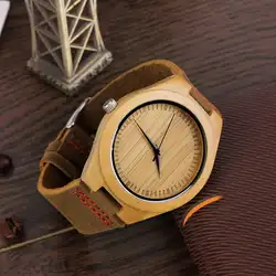 Модные Мужские часы бамбука деревянный часы Пояса из натуральной кожи группа wholelsae Лидер продаж