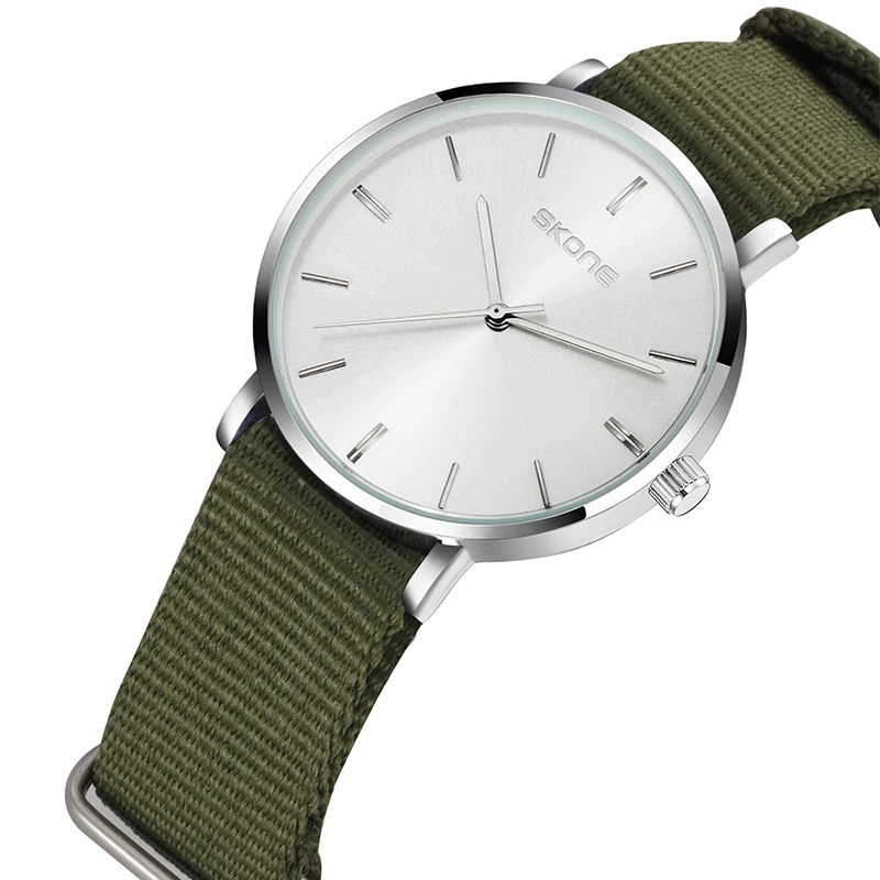 

SKONE Fashion Elegent Watch Men Women Quartz Clock Nylon Straps Minimalist Dial Top Brand Luxury Wristwatches Lover Gift 2019
