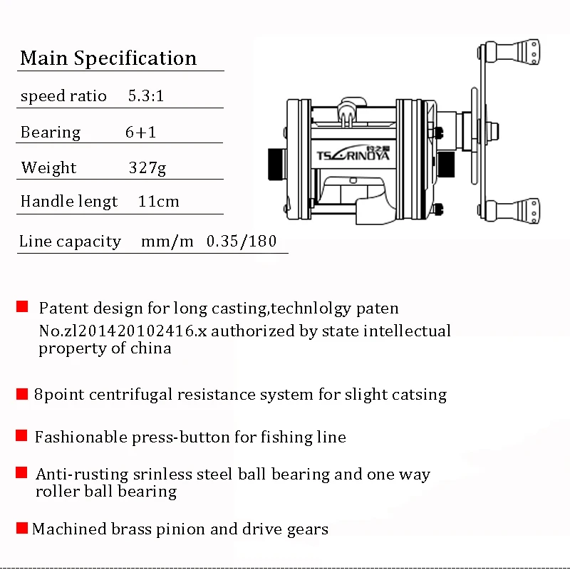 TSURINOYA охотничий Монстр полностью металлический барабан катушки правая рука Приманка литье соленой воды Троллинговые рыболовные катушки 6+ 1BB соотношение скорости 5,3: 1