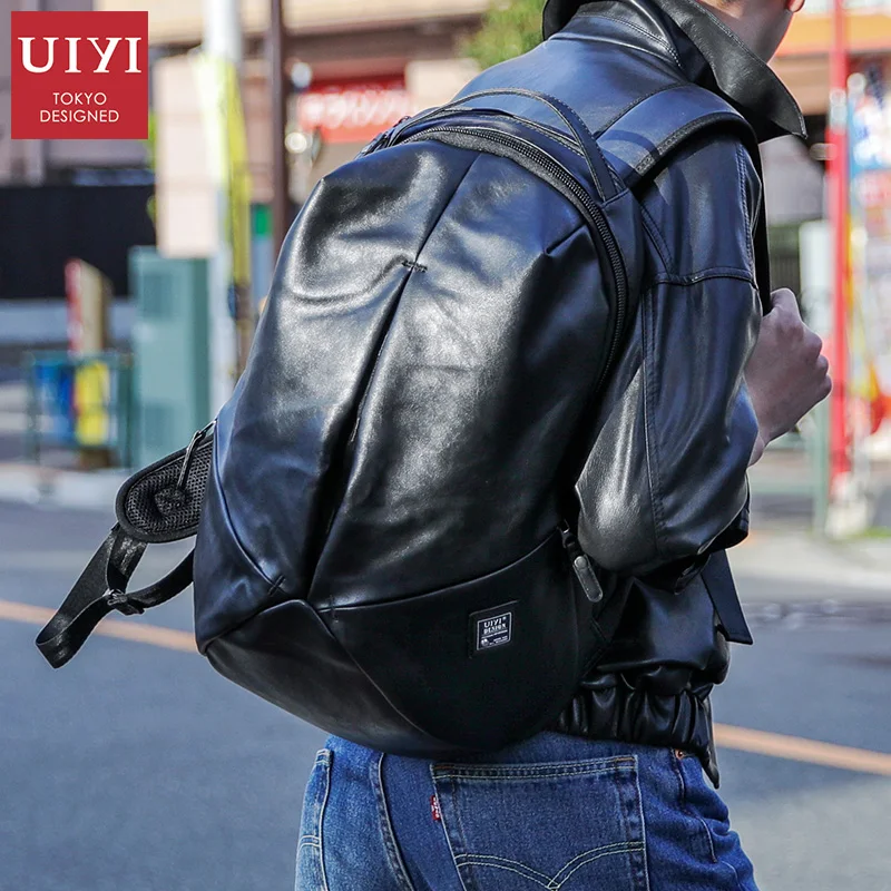 UIYI Backpack PU leather Fashion Men Laptop Backpack Black Travel Shoulder Back bag Rucksack School