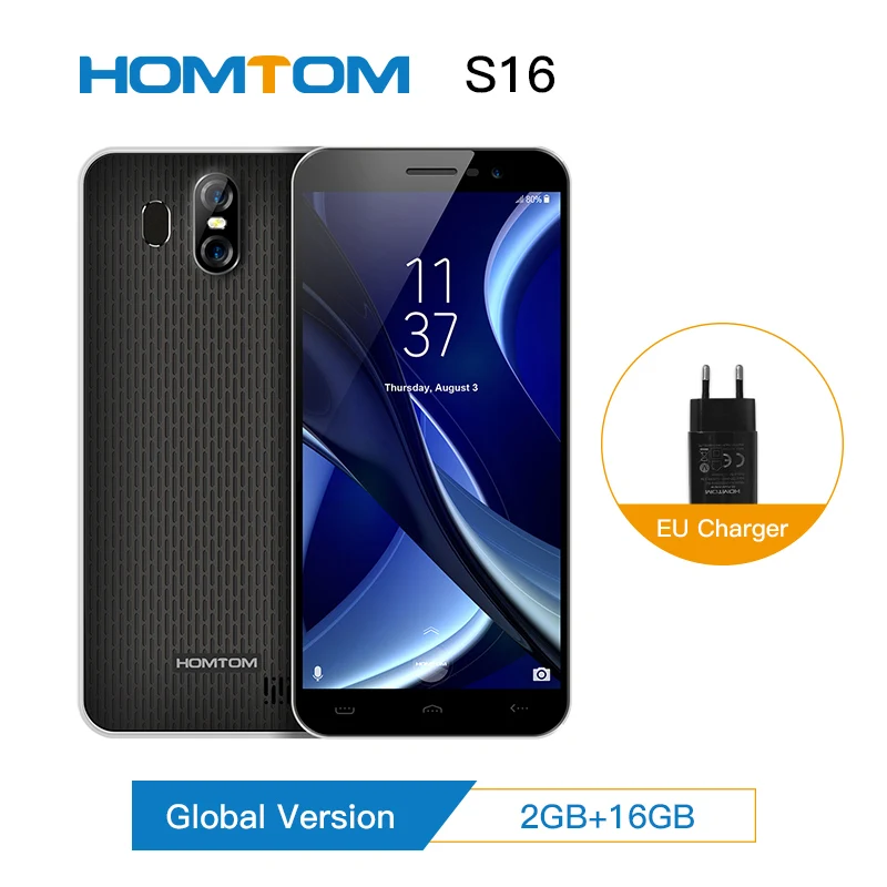 

Original HOMTOM S16 Fingerprint Mobile Phone Android 7.0 5.5inch Screen 2G RAM 16G ROM 13MP MTK6580 Quad-Core 3000mAh Smartphone