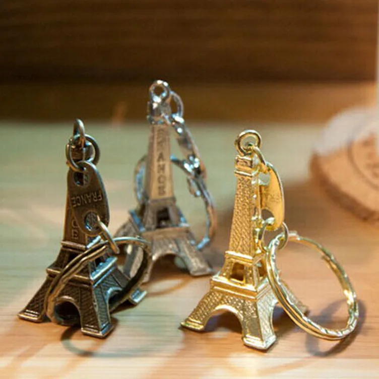 Colorful Life France Eiffel Tower Paris Anillo de oro de metal llavero llavero 