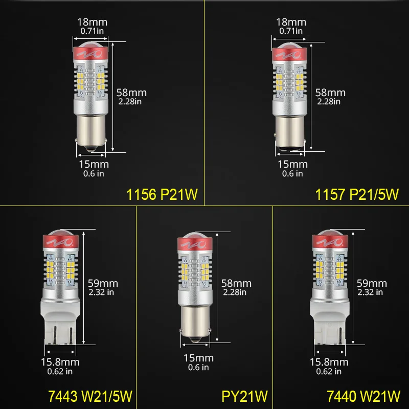 NAO 2x p21w светодиодные фары 12v 1156 ba15s p21/5 Вт PY21W 1157 t20 w21 5w Автомобильный светодиодный стоп-сигнал светильник t20 Светодиодная лампа 7443 W21W 7440 bay15d 2835 bau15s