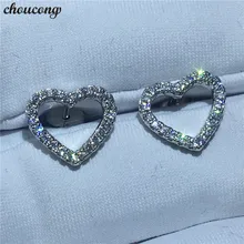 Choucong, серьги в форме сердца, AAAAA, циркон, cz, 925 пробы, серебро, для помолвки, свадебные серьги-гвоздики для женщин, модное ювелирное изделие
