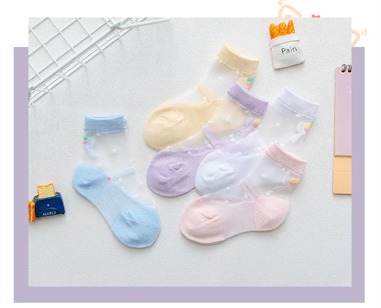 5 пар/партия летние детские носки для девочек, Для детей сетки Стиль для маленьких девочек Дышащие носки с эластичные Точки Цветы, носок
