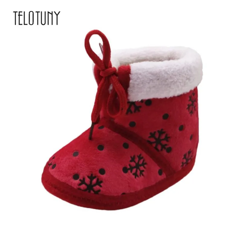 

TELOTUNY Toddler Newborn Christmas Baby Snow Print Soft Sole Boots Prewalker Warm Shoes Anti-slip Crib Shoes daily S3FEB15