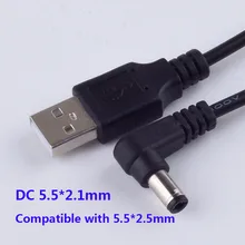 Разъем питания постоянного тока USB преобразует в DC5.5* 2,1 мм/dc5.5x2.1мм l-образный черный прямоугольный разъем со шнуром соединительный кабель