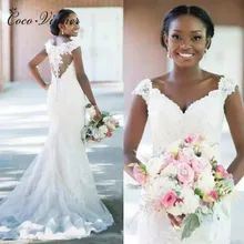 Белое свадебное платье с коротким рукавом и двойным плечом, стиль русалки, кружевное свадебное платье с аппликацией на спине, платье для невесты W0399