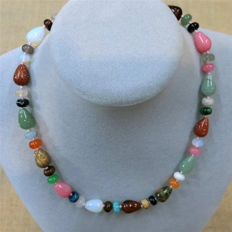 Druzy Трендовое модное ожерелье с натуральными кристаллами, каплевидными бусинами, ожерелье с положительной энергетикой, разноцветное круглое ожерелье с маленькими бусинами