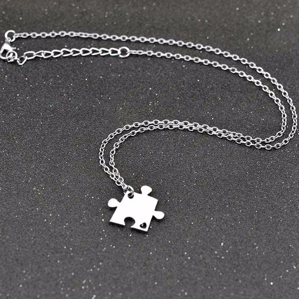 4Pcs/set Interlocking Jigsaw Puzzle Pendant Chain Necklace Family Best