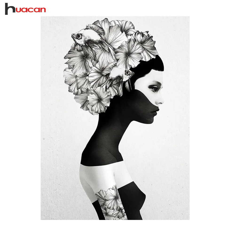 

HUACAN Diamond Painting Cross Stitch Woman Diamond Embroidery Portrait Full Round Drill Mosaic Diy Kit Home Decor