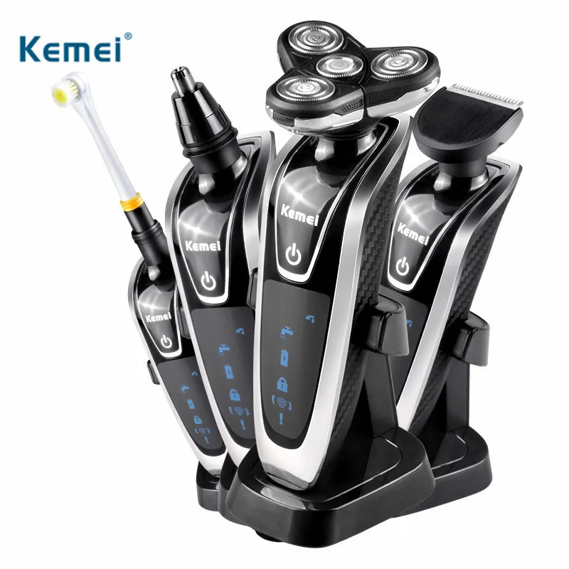 

Kemei Electric Shaver 4 in 1 Multifunction Shaving Machine Nose & Hair Trimmer ElectricToothbrush IPX6 Waterproof With Stand