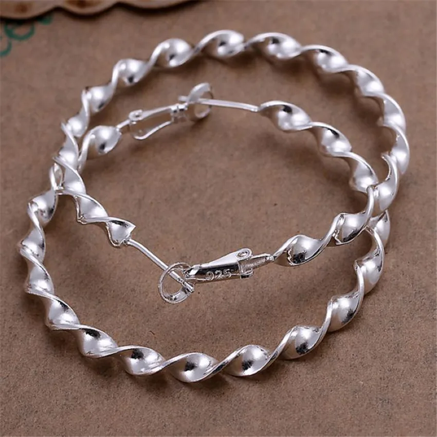E148 Красивые спиральные круглые серебряные серьги высокого качества модные классические ювелирные изделия, большой круг для женщин и девушек