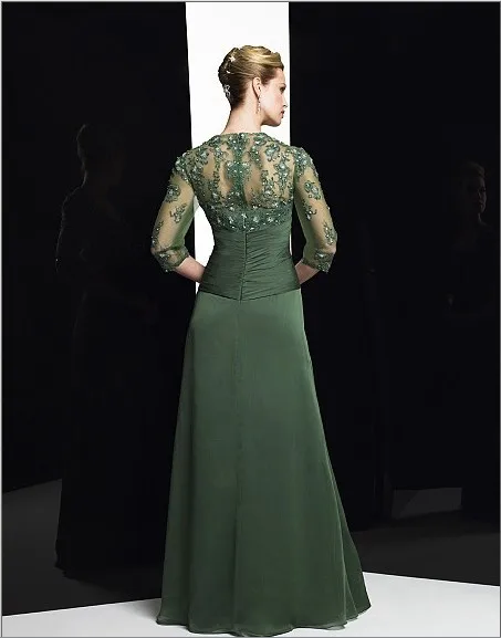 Макси дизайн vestido de festa Зеленый Вечерние Элегантные рукава вечернее платье Мать невесты платья