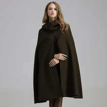 Cashmere Women Coat Long Woolen Winter Autumn Cape Coat Female Solid Army Green Black Hooded Cloak Loose Plus Size Manteau Femme