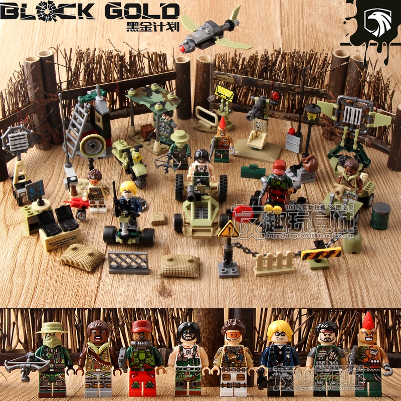 

Black Gold Military Blocks Brick Weapon Army CS SWAT Police Legorreta PUBG Figures Building blocks Set Toys for Children
