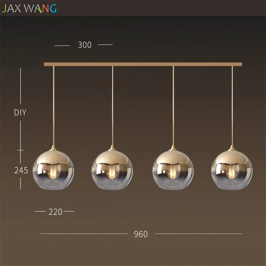 Современные золотые градиентные стеклянные шаровые подвесные светильники, светодиодные подвесные лампы для гостиной, спальни, прикроватные лампы, светильники для внутреннего освещения - Цвет корпуса: 4 heads rectangle