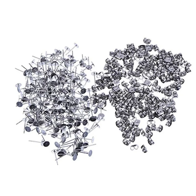 

100Pcs Stainless Steel Earrings Posts Flat Pad with 100Pcs Butterfly Earring Backs For Earring Making Findings HK205