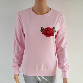 

new fashion Floral Embroidery Sweatshirt Black white pink Cute Harajuku Pullovers Women Autumn Winter Clothes