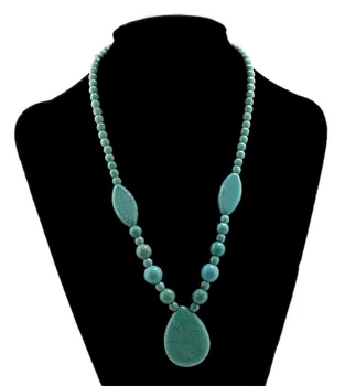 

10 Strands Natural Real Stones Beaded Sweater Chain Necklace Blue Teardrop Charm Dangles Stone Necklace Ethic Gift