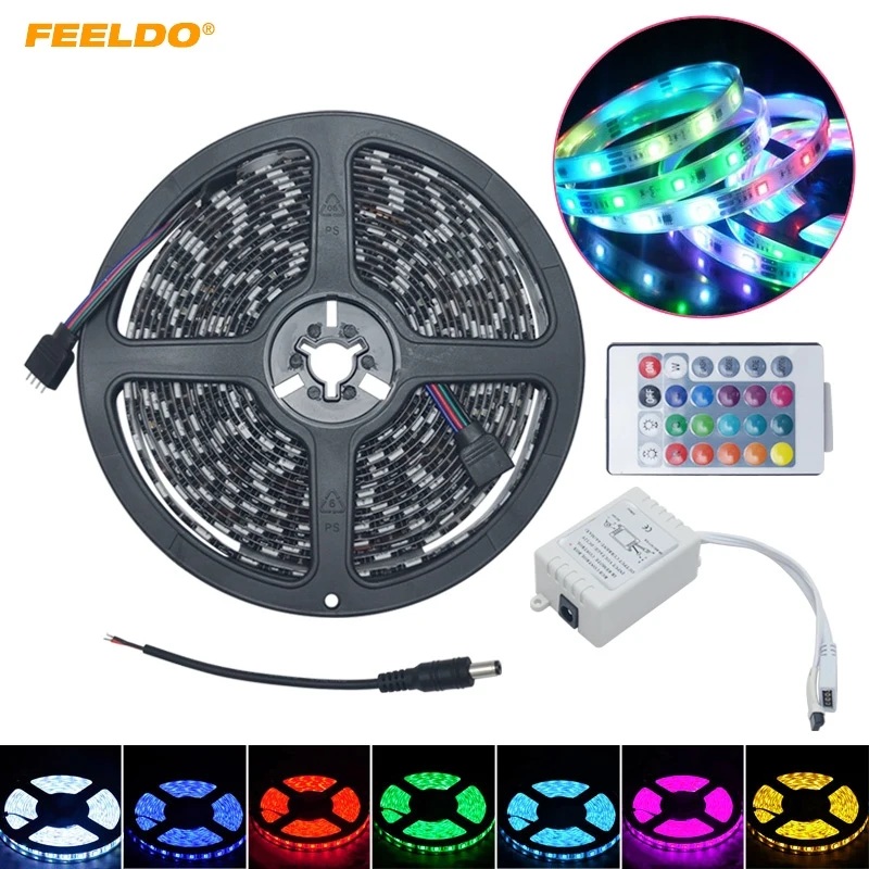 FEELDO 5 м 5050SMD 300 светодиодный водонепроницаемый автомобильный RGB Светодиодная лента+ 24 ключа ИК пульт дистанционного управления# CA912