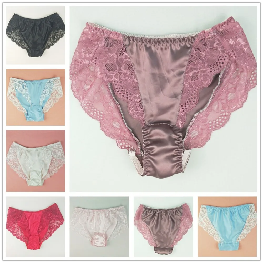 

M L XL XXL size Brand good elasticity breathable lace panties women's party intimates 100% Silk briefs underwear women plus size