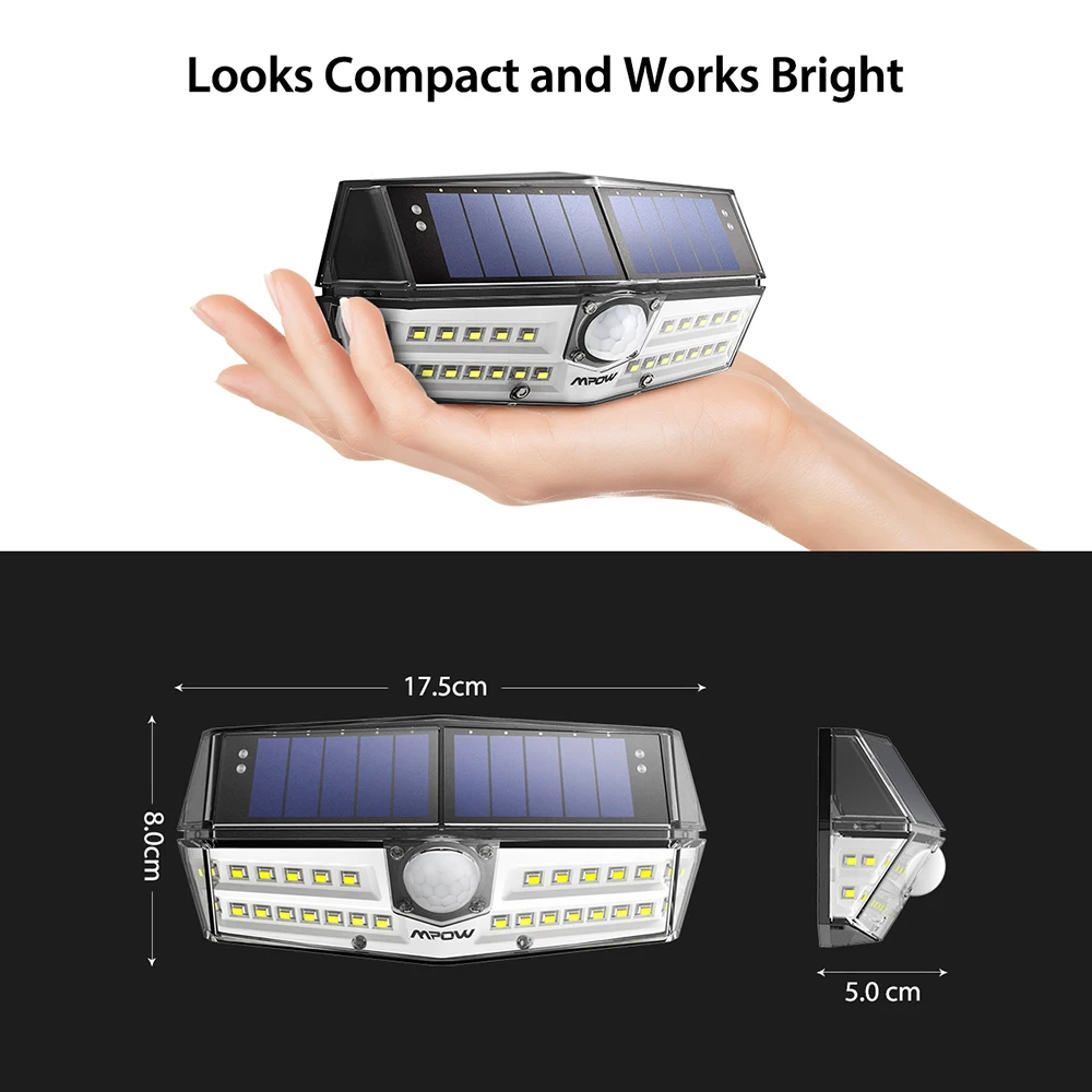 2 шт. в упаковке, солнечный светильник Mpow с датчиком движения, Солнечная лампа IPX7, водонепроницаемая наружная Солнечная садовая солнечная панель, светильник, 144 люмен, белый светильник