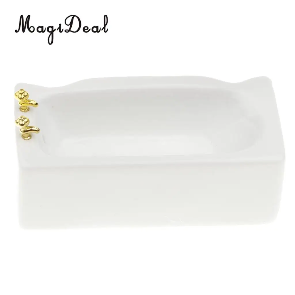 1/12 Ceramic White Square Bathroom Bathtub Dolls House Decoration Accessory Life Scenes Ornaments