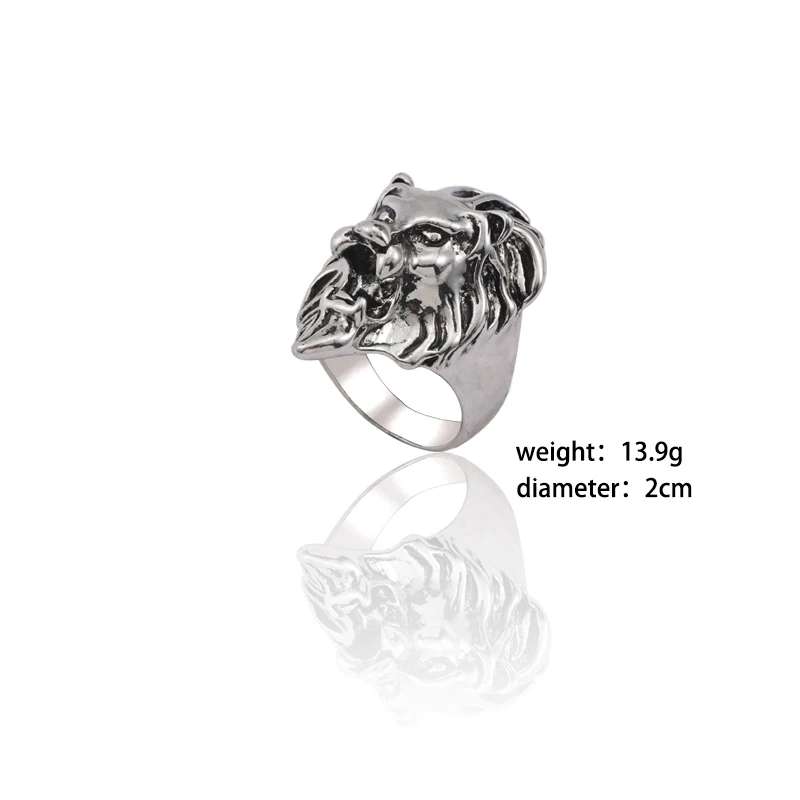Vintage Silver Ring Hip Hop Lion Head Rings For Men Punk Gothic Animal Rings For Boys Unisex Finger Ring Mens Jewelry Xmas Gift