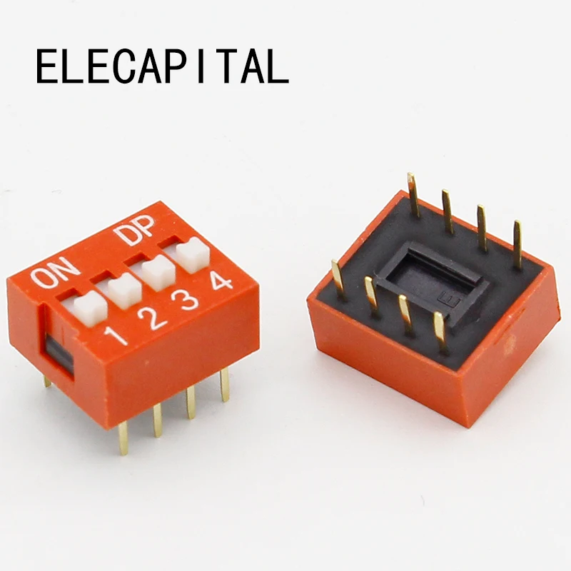 IMC Hot 10 Pcs 2 Row 8 Pin 4P Positions 2 54mm Pitch DIP Switch Red