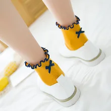 Милые кружевные женские хлопковые носки с милым бантиком Harajuku стильные носки для девочек весна осень впитывающие пот носки подходят для ЕС 35-39
