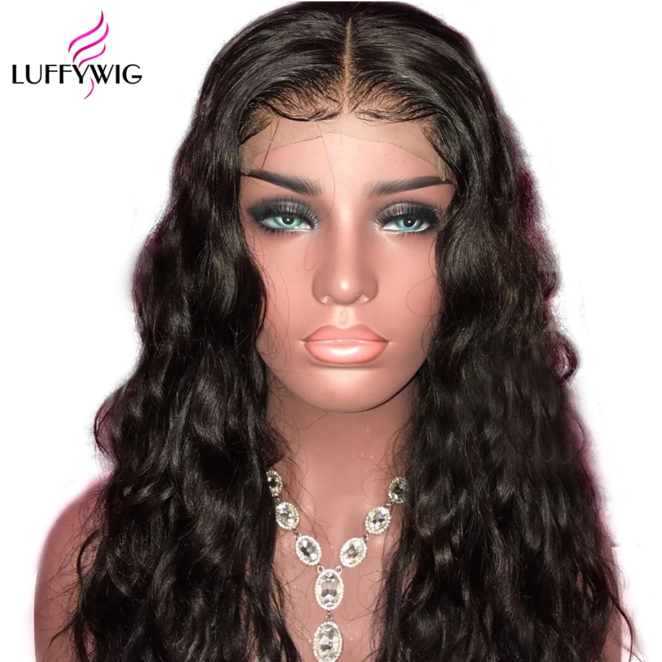 LUFFYHAIR 150% плотность синтетические волосы на кружеве парик бразильский не Реми человеческие волосы 13x6 глубокий пробор спереди кружево