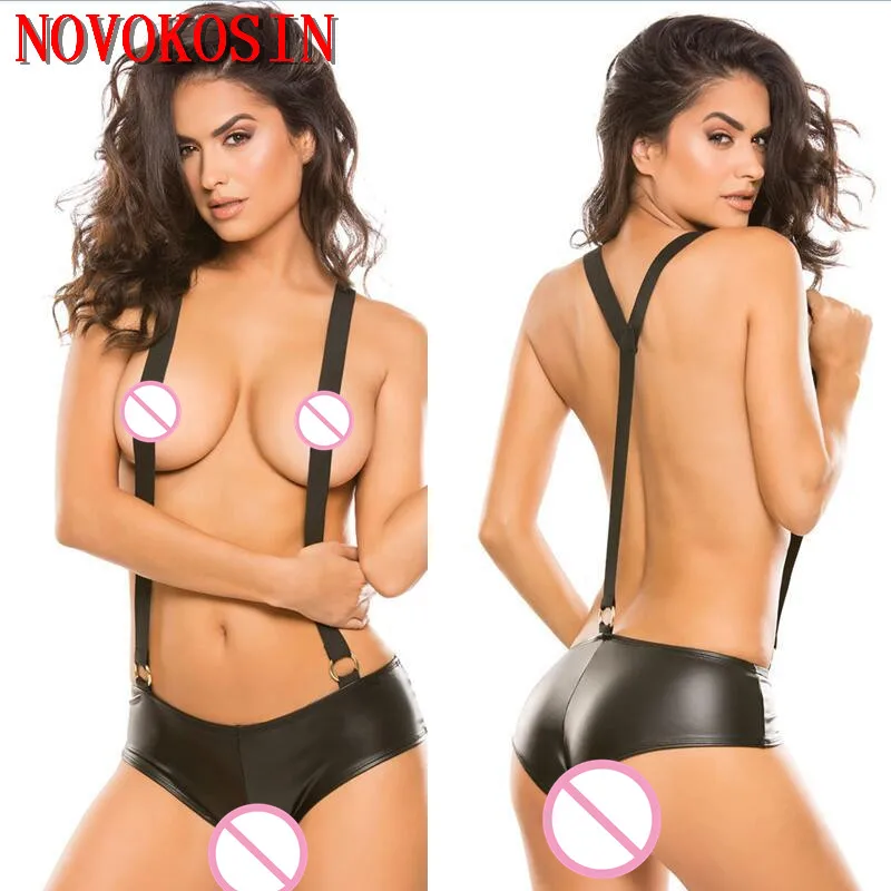 M-2XL Women Underwear Bandage Strap Pants Suspender Shorts Erotic Faux Leather Night Club DS Lingerie Sexy