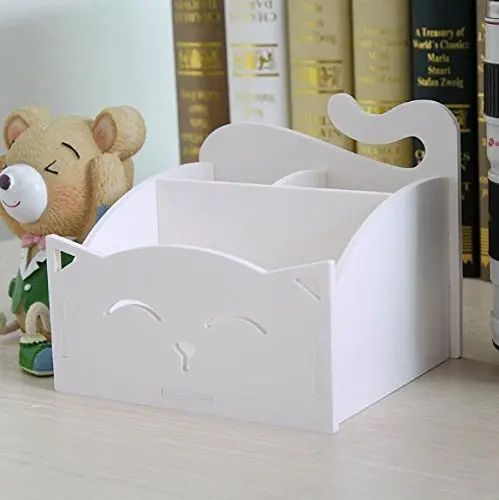 White DIY Cute PVC Cat Desktop Organizer Home/Office Supplies Storage Holder Decor for Pen/Pencil/Glasses/Cosmetics/ Stationery