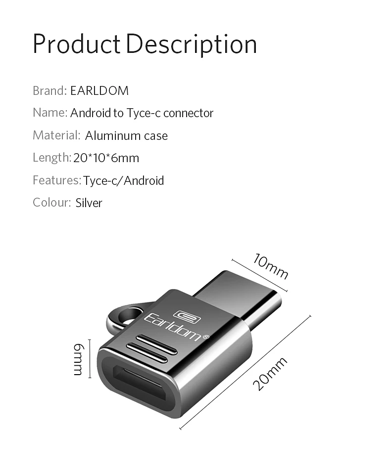 Earldom usb type C Мужской к Micro USB Женский type-c адаптер Разъем для зарядки Micro usb конвертер typec