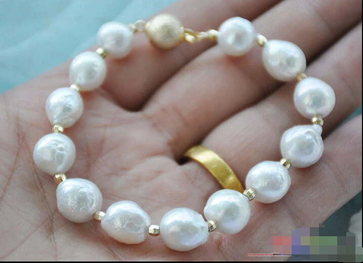 

P5091 8" 11mm WHITE ALMOST ROUND Edison KESHI REBORN PEARL bracelet @^Noble style Natural Fine jewe SHIPPING 5.25